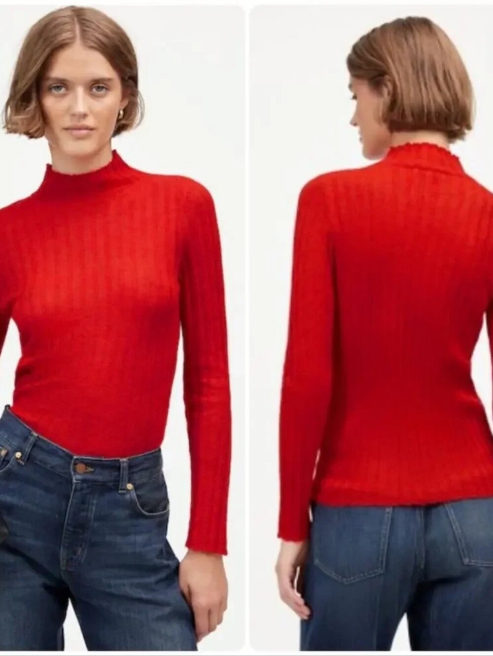 Madewell Alpaca Blend Mock Neck Ribbed Knit Sweater Cherry Red Size Large